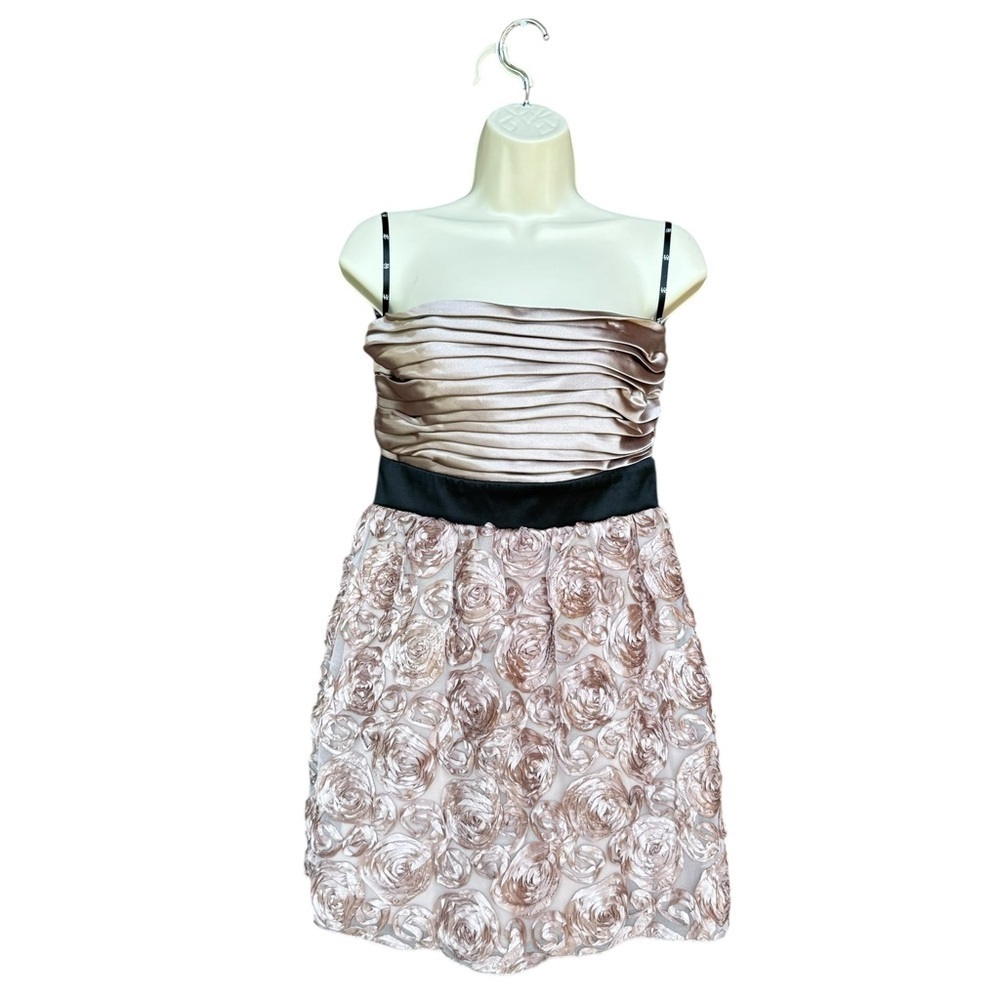 Vintage Y2K Pink Black Strapless Mini Dress Ruffled Roses Size 5 Formal Fairy